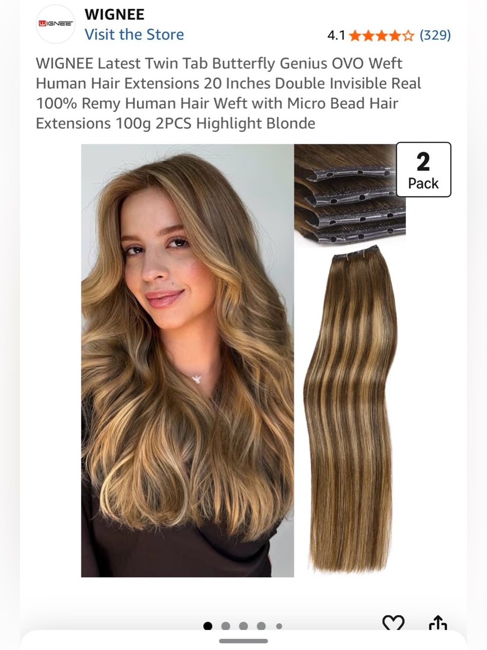 Wignee Highlight Blonde 20" Twin Tab Butterfly Human Hair Extensions - 2 Pack